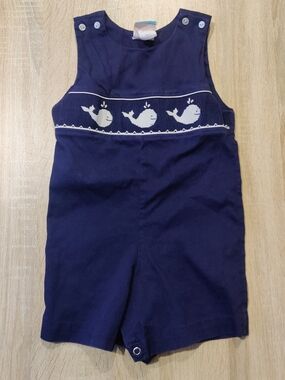 Southern Sunshine Navy Whale Smock Baby Romper Size 2